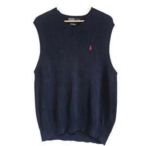 Vintage Polo Ralph Lauren Sweater Vest Men's L Navy Linen Cotton Old Money